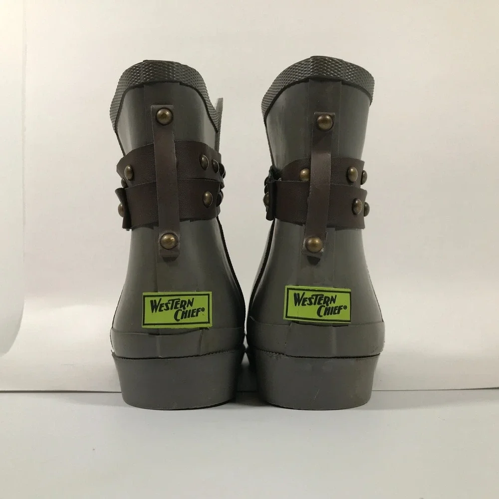 Western Chief Lodge Grey Rubber Rain Boots Womens US 9 Ankle Waterproof Booties‎